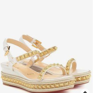 Christian Louboutin White Gold Pyraclou 60 Calf Stud Platform